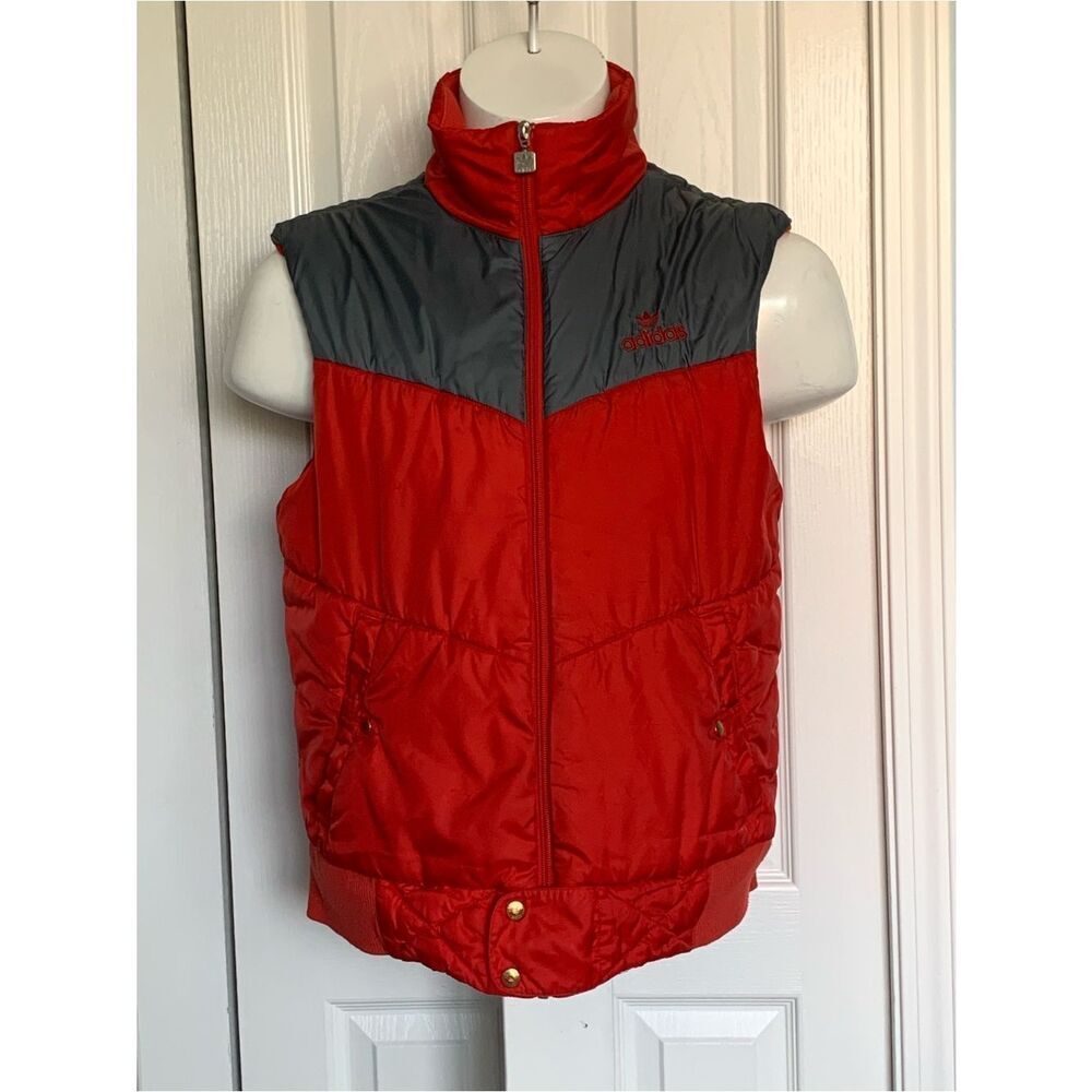 adidas Red and Gray Quilted Puffer Vest